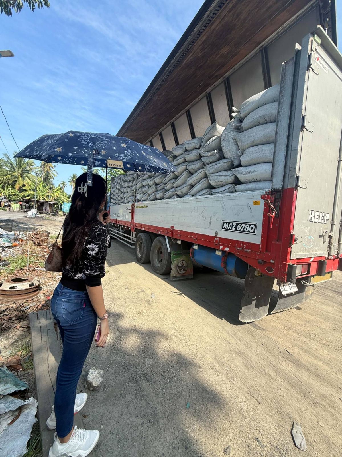 Truck loaded with sacks of coconut shell charcoal